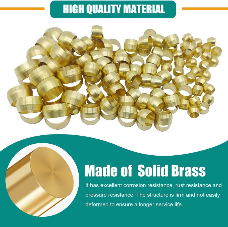 Dekiphox 280PCS Brass Compression Sleeves Ferrules, 6 Sizes 1/2" 3/8" 5/16" 1/4" 3/16" 1/8" Tube OD Hose Compression Fitting Ferrule Kit for Air Water Fuel Oil and Inert Gases Line Repair - Image 3